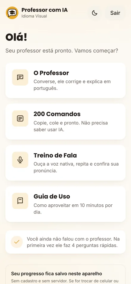 Tela inicial do app com as quatro ferramentas