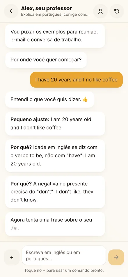 Conversa real: o aluno escreve com erro e o professor corrige